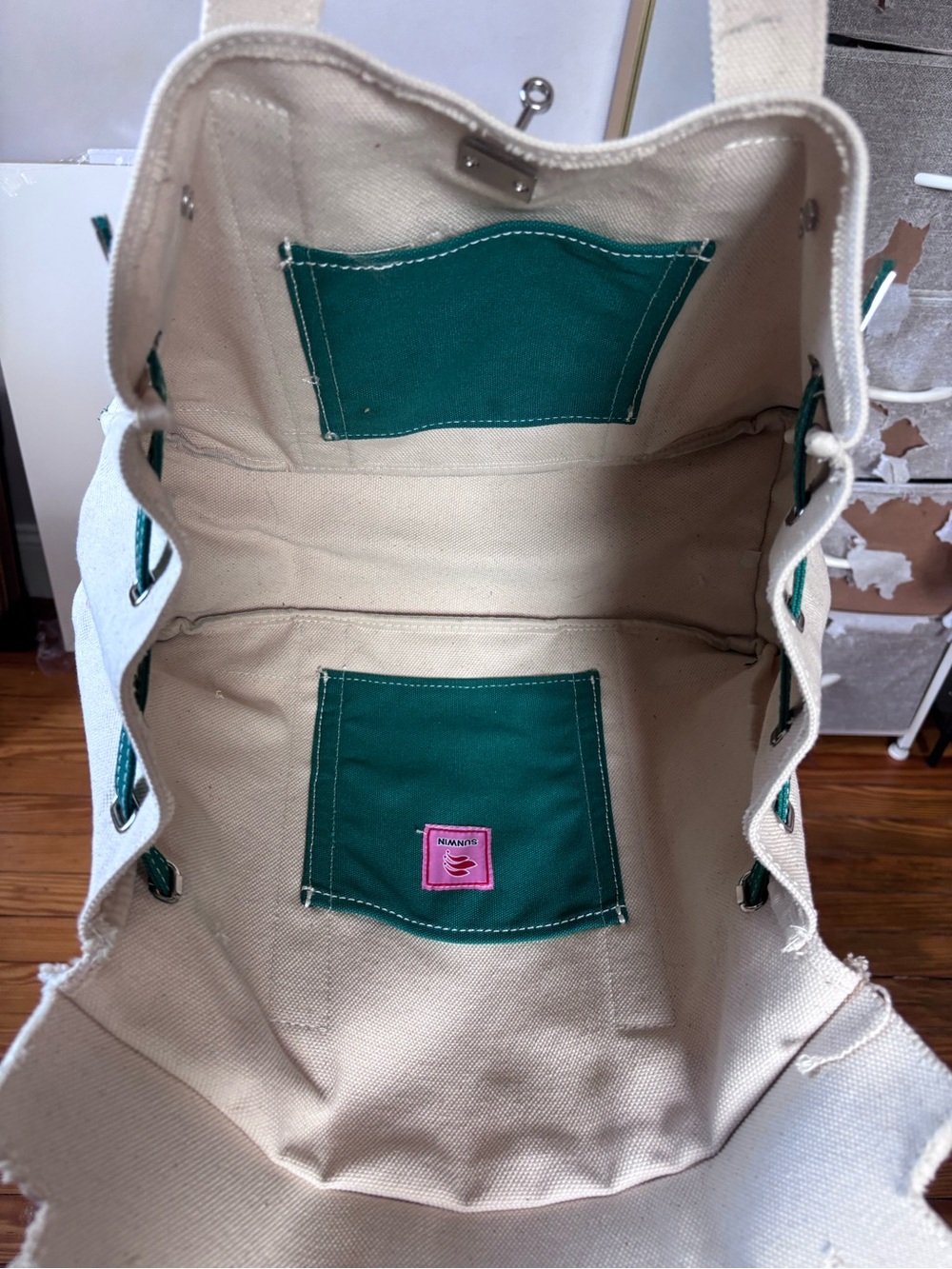 Not Rated Cream Canvas Tote with Green Trim - Picture 3 of 4